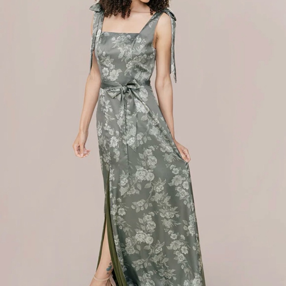 Revelry Sage Green Floral Maxi Dress with Tie Straps